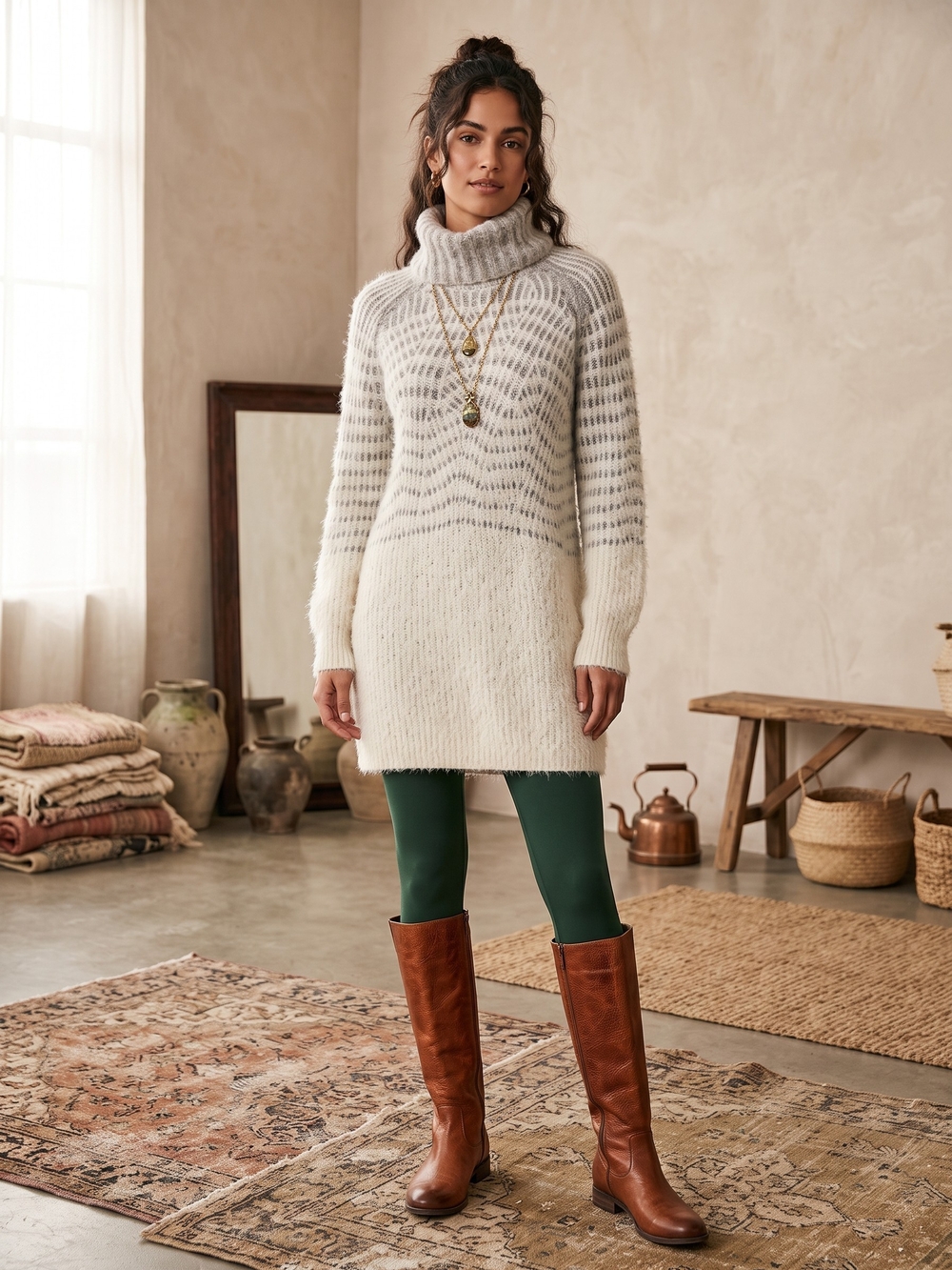 Anthropologie Sleeping on Snow Fuzzy Alpaca Wool Turtleneck Sweater Dress S